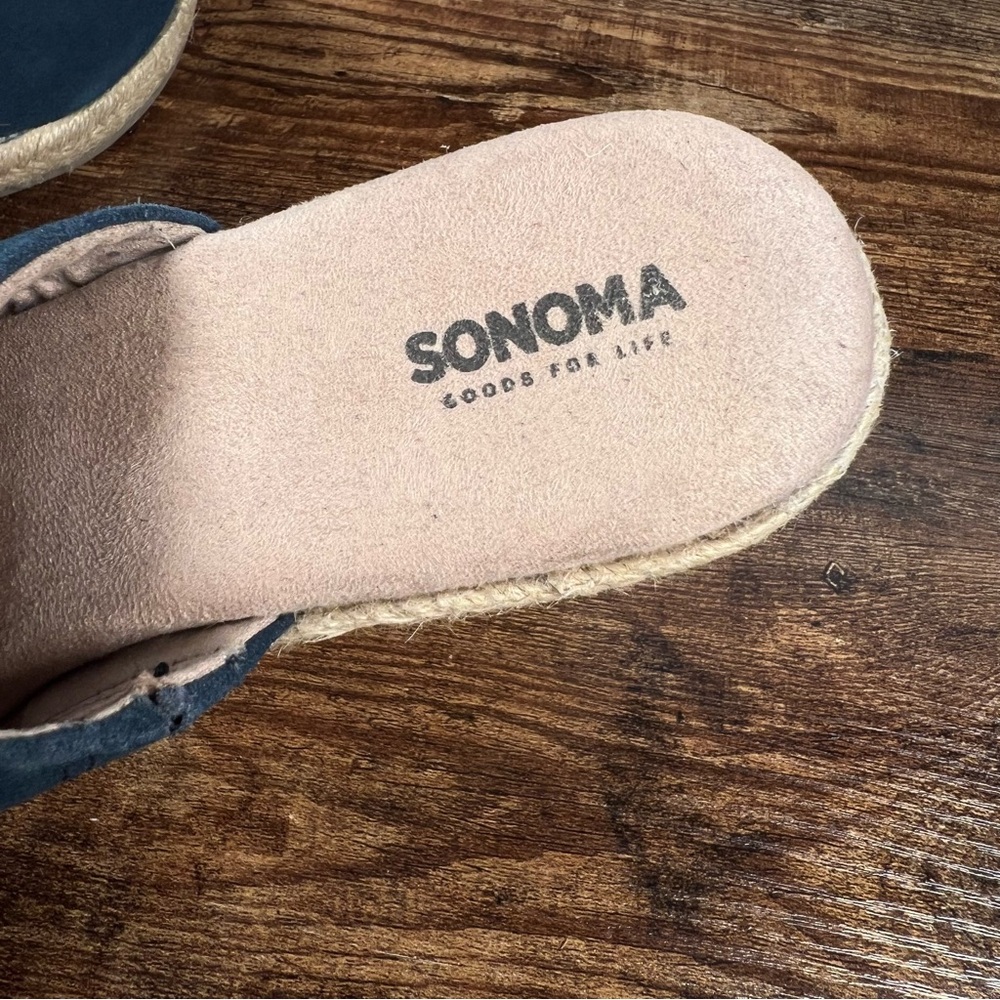 Sonoma Espadrille Wedge Leather Slide Sandals Blue Peep Toe Casual Women's 7.5 - Picture 8 of 10